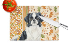 Load image into Gallery viewer, Black and White Japanese Chin Heirloom Fall Glass Cutting Board