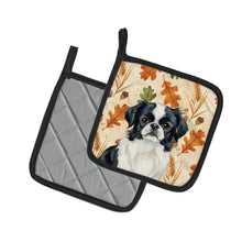 Load image into Gallery viewer, Black and White Japanese Chin Heirloom Fall Pair of Pot Holders