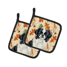Load image into Gallery viewer, Black and White Japanese Chin Heirloom Fall Pair of Pot Holders