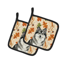 Load image into Gallery viewer, Keeshond Heirloom Fall Pair of Pot Holders