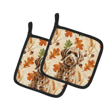 Load image into Gallery viewer, Chocolate Labradoodle Heirloom Fall Pair of Pot Holders