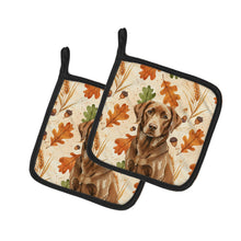 Load image into Gallery viewer, Chocolate Labrador Retriever Heirloom Fall Pair of Pot Holders