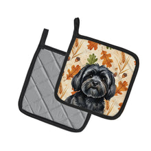 Load image into Gallery viewer, Black Lhasa Apso Heirloom Fall Pair of Pot Holders