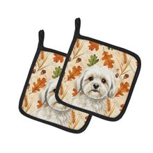 Load image into Gallery viewer, White Lhasa Apso Heirloom Fall Pair of Pot Holders