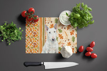 Load image into Gallery viewer, White Miniature Bull Terrier Heirloom Fall Glass Cutting Board