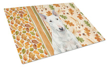 Load image into Gallery viewer, White Miniature Bull Terrier Heirloom Fall Glass Cutting Board