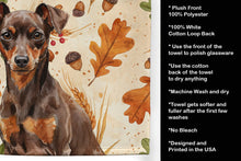 Load image into Gallery viewer, Chocolate and Rust Miniature Pinscher Min Pin Heirloom Fall Kitchen Towel
