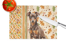 Load image into Gallery viewer, Chocolate and Rust Miniature Pinscher Min Pin Heirloom Fall Glass Cutting Board