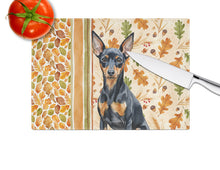 Load image into Gallery viewer, Black and Tan Miniature Pinscher Heirloom Fall Glass Cutting Board