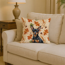 Load image into Gallery viewer, Black and Tan Miniature Pinscher Heirloom Fall Throw Pillow