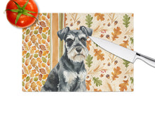 Load image into Gallery viewer, Black &amp; Silver Miniature Schnauzer Heirloom Fall Glass Cutting Board