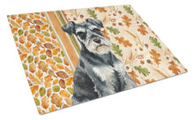 Load image into Gallery viewer, Black &amp; Silver Miniature Schnauzer Heirloom Fall Glass Cutting Board