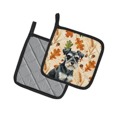 Load image into Gallery viewer, Black &amp; Silver Miniature Schnauzer Heirloom Fall Pair of Pot Holders