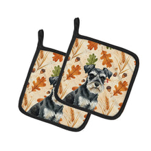 Load image into Gallery viewer, Black &amp; Silver Miniature Schnauzer Heirloom Fall Pair of Pot Holders
