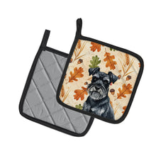 Load image into Gallery viewer, Black Miniature Schnauzer Heirloom Fall Pair of Pot Holders