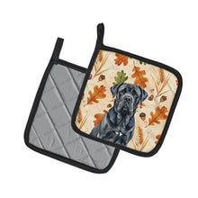 Load image into Gallery viewer, Black Neapolitan Mastiff Heirloom Fall Pair of Pot Holders