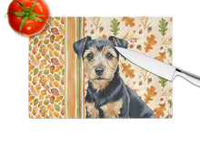 Load image into Gallery viewer, Black and Tan Norfolk Terrier Heirloom Fall Glass Cutting Board