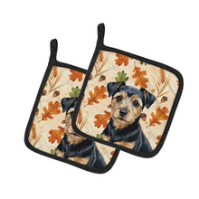 Load image into Gallery viewer, Black and Tan Norfolk Terrier Heirloom Fall Pair of Pot Holders
