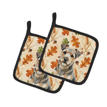 Load image into Gallery viewer, Grizzle and Tan Norfolk Terrier Heirloom Fall Pair of Pot Holders