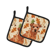 Load image into Gallery viewer, Red Norfolk Terrier Heirloom Fall Pair of Pot Holders