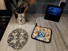 Load image into Gallery viewer, Blue and White Old English Sheepdog Heirloom Fall Pair of Pot Holders