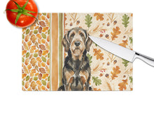 Load image into Gallery viewer, Black and Tan Otterhound Heirloom Fall Glass Cutting Board