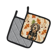 Load image into Gallery viewer, Black and Tan Otterhound Heirloom Fall Pair of Pot Holders