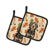 Load image into Gallery viewer, Black and Tan Otterhound Heirloom Fall Pair of Pot Holders
