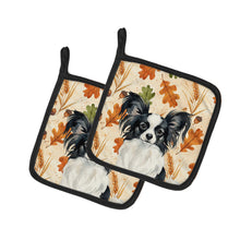 Load image into Gallery viewer, Black and White Papillon Heirloom Fall Pair of Pot Holders