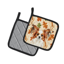 Load image into Gallery viewer, White with Red Papillon Heirloom Fall Pair of Pot Holders