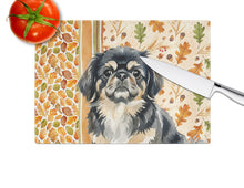 Load image into Gallery viewer, Black and Tan Pekingese Heirloom Fall Glass Cutting Board