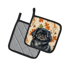 Load image into Gallery viewer, Black Pekingese Heirloom Fall Pair of Pot Holders