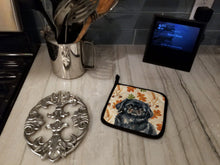 Load image into Gallery viewer, Black Pekingese Heirloom Fall Pair of Pot Holders