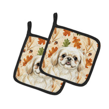 Load image into Gallery viewer, Cream Pekingese Heirloom Fall Pair of Pot Holders