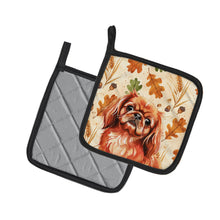 Load image into Gallery viewer, Red Pekingese Heirloom Fall Pair of Pot Holders