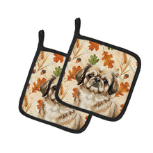 Load image into Gallery viewer, Sable Pekingese Heirloom Fall Pair of Pot Holders