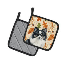 Load image into Gallery viewer, Black and White Pomeranian Heirloom Fall Pair of Pot Holders