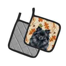 Load image into Gallery viewer, Black Pomeranian Heirloom Fall Pair of Pot Holders