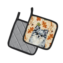 Load image into Gallery viewer, Blue Merle Pomeranian Heirloom Fall Pair of Pot Holders