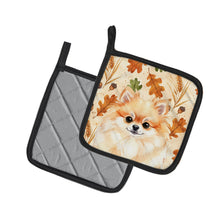 Load image into Gallery viewer, Pomeranian Heirloom Fall Pair of Pot Holders