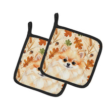 Load image into Gallery viewer, Pomeranian Heirloom Fall Pair of Pot Holders