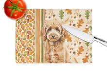Load image into Gallery viewer, Miniature Apricot Poodle Heirloom Fall Glass Cutting Board