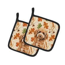 Load image into Gallery viewer, Miniature Apricot Poodle Heirloom Fall Pair of Pot Holders