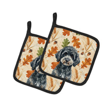 Load image into Gallery viewer, Miniature Black Poodle Heirloom Fall Pair of Pot Holders