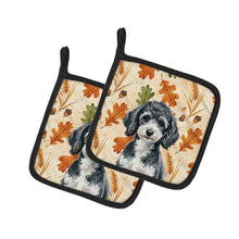Load image into Gallery viewer, Miniature Parti Poodle Heirloom Fall Pair of Pot Holders