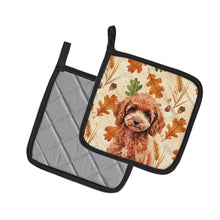 Load image into Gallery viewer, Miniature Red Poodle Heirloom Fall Pair of Pot Holders