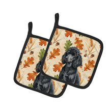 Load image into Gallery viewer, Standard Black Poodle Heirloom Fall Pair of Pot Holders