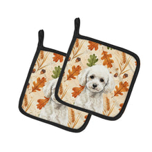 Load image into Gallery viewer, Toy White Poodle Heirloom Fall Pair of Pot Holders