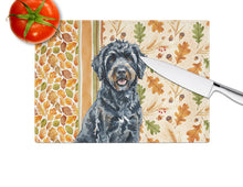 Load image into Gallery viewer, Black Portuguese Water Dog Heirloom Fall Glass Cutting Board
