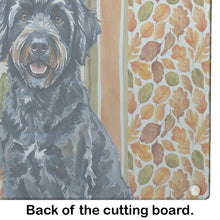 Load image into Gallery viewer, Black Portuguese Water Dog Heirloom Fall Glass Cutting Board